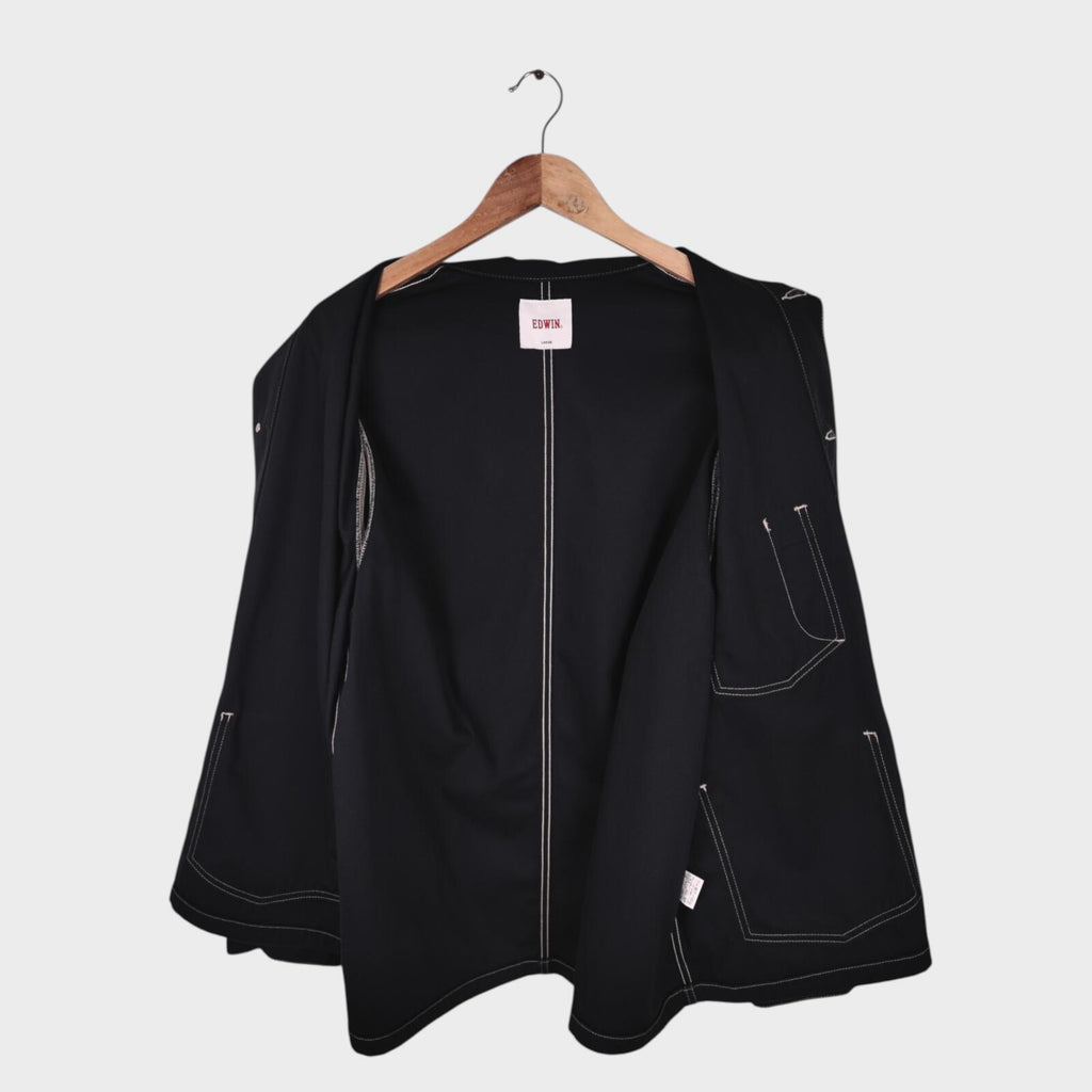 EDWIN Japan Men's Black Cotton Twill Contrast Stitching Chore Jacket