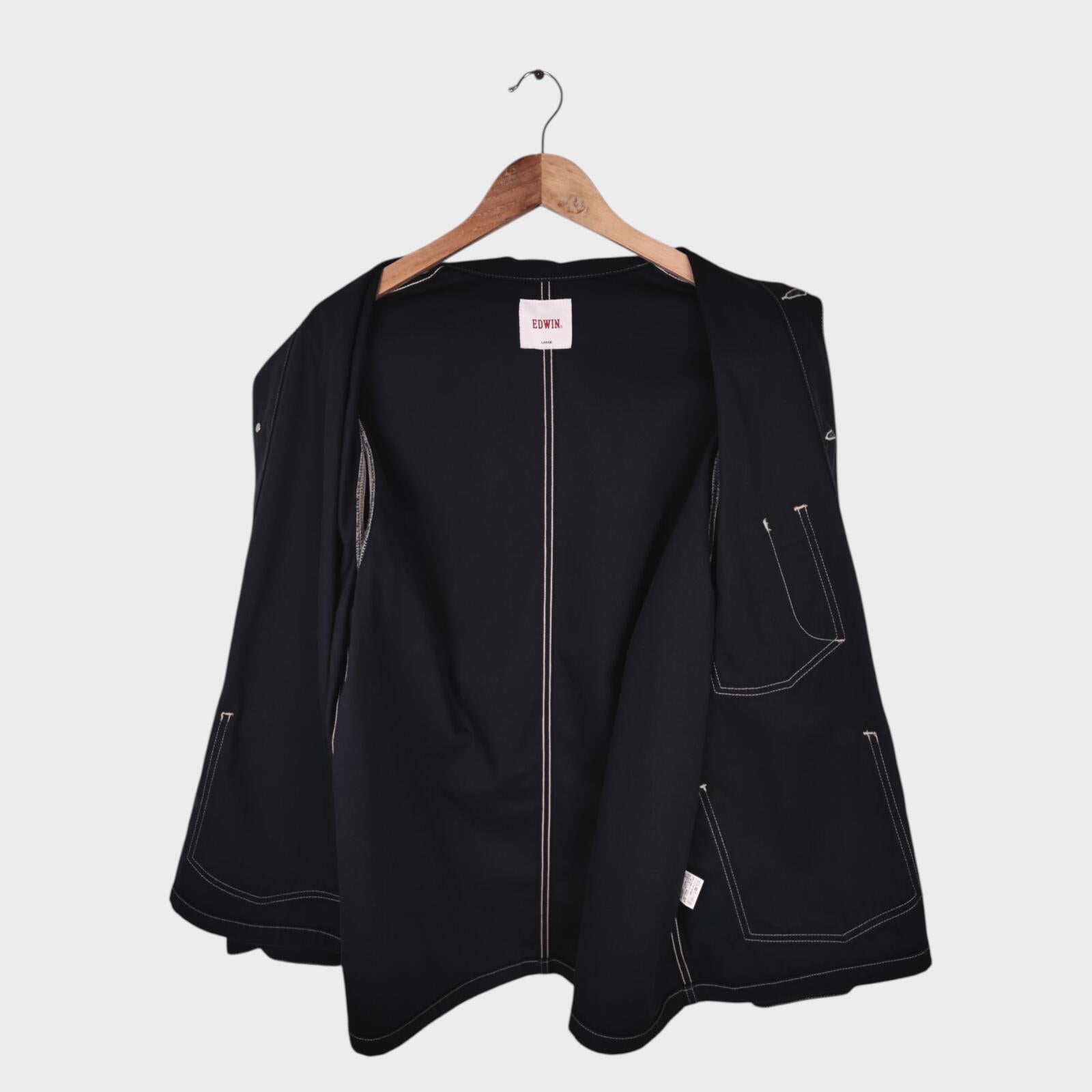 EDWIN Japan Men's Black Cotton Twill Contrast Stitching Chore Jacket