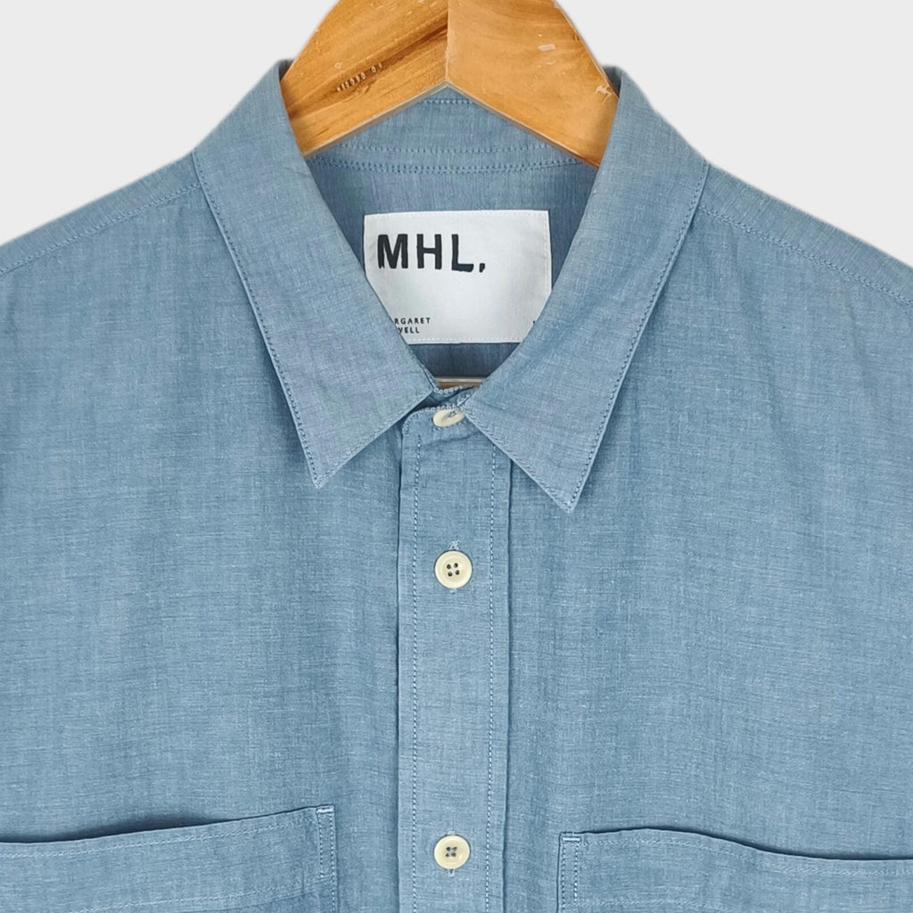 MHL MARGARET HOWELL Men's Blue Short Sleeved Cotton Chambray Shirt