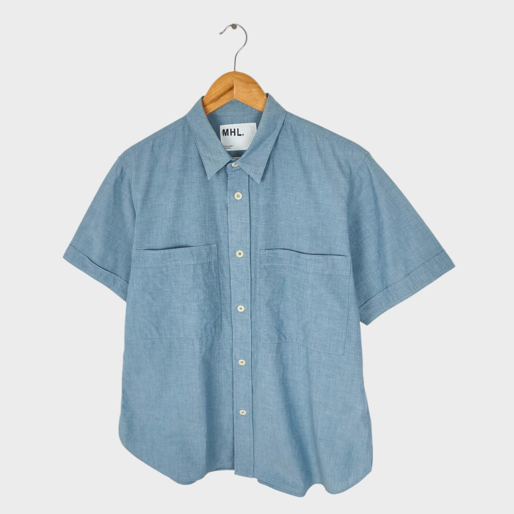 MHL MARGARET HOWELL Men's Blue Short Sleeved Cotton Chambray Shirt
