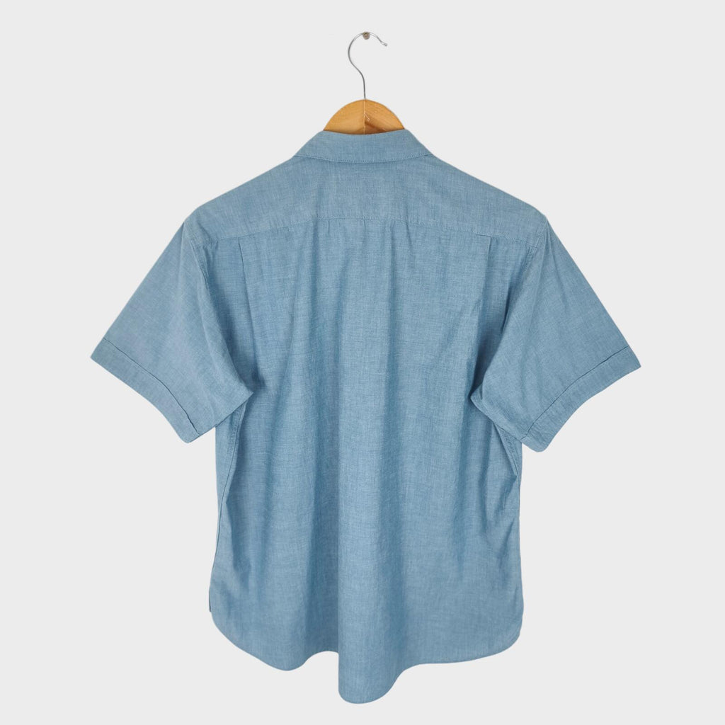 MHL MARGARET HOWELL Men's Blue Short Sleeved Cotton Chambray Shirt