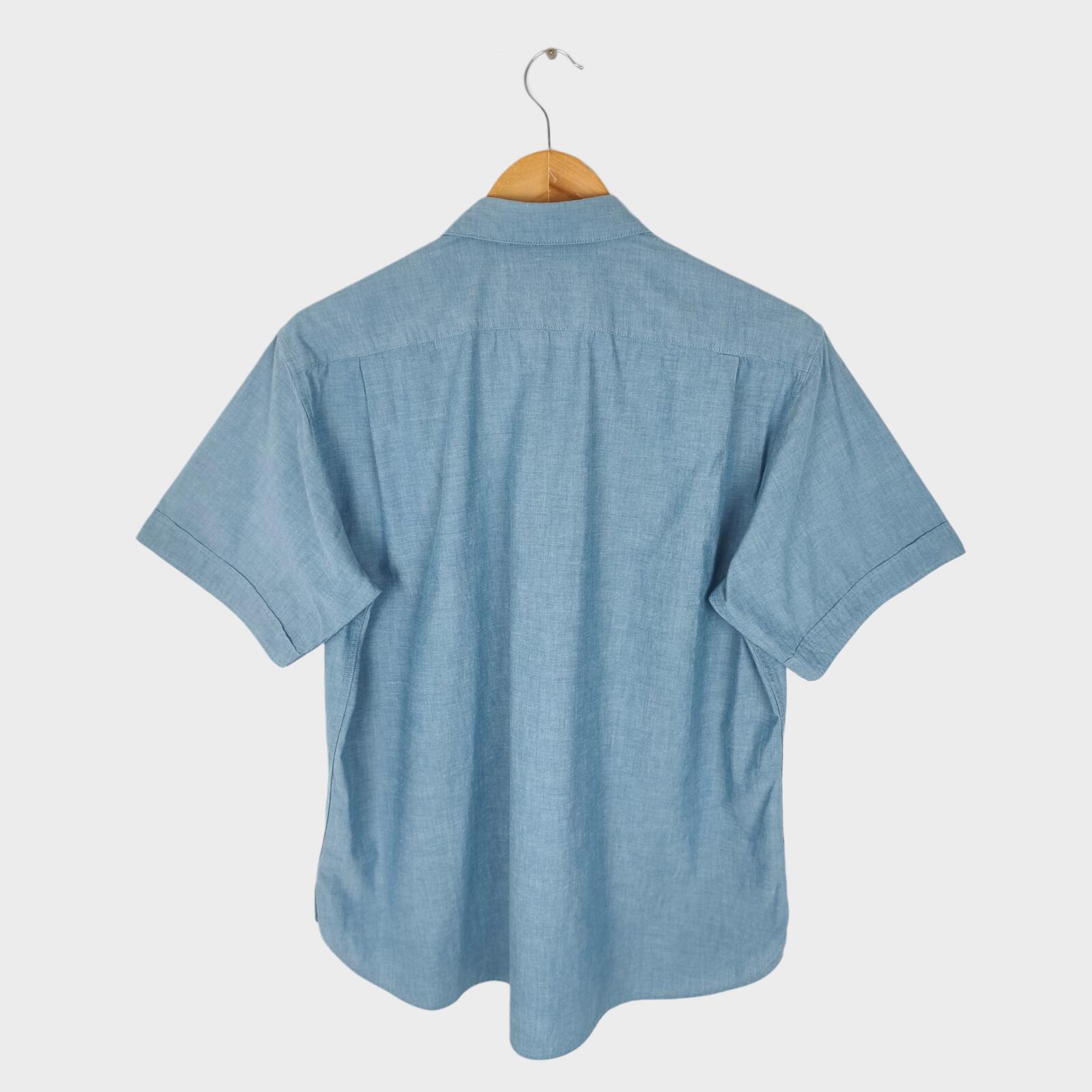 MHL MARGARET HOWELL Men's Blue Short Sleeved Cotton Chambray Shirt