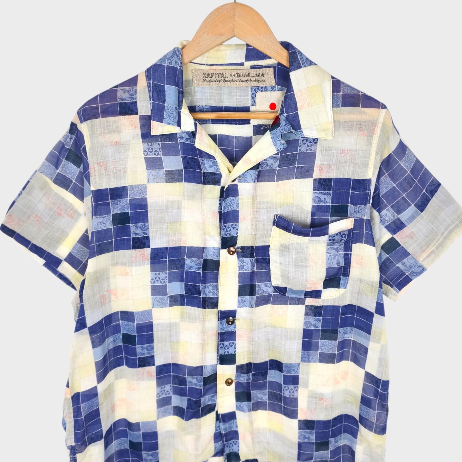 KAPITAL Men's Made in Japan Ultra Lightweight Patchwork Cotton Linen Shirt