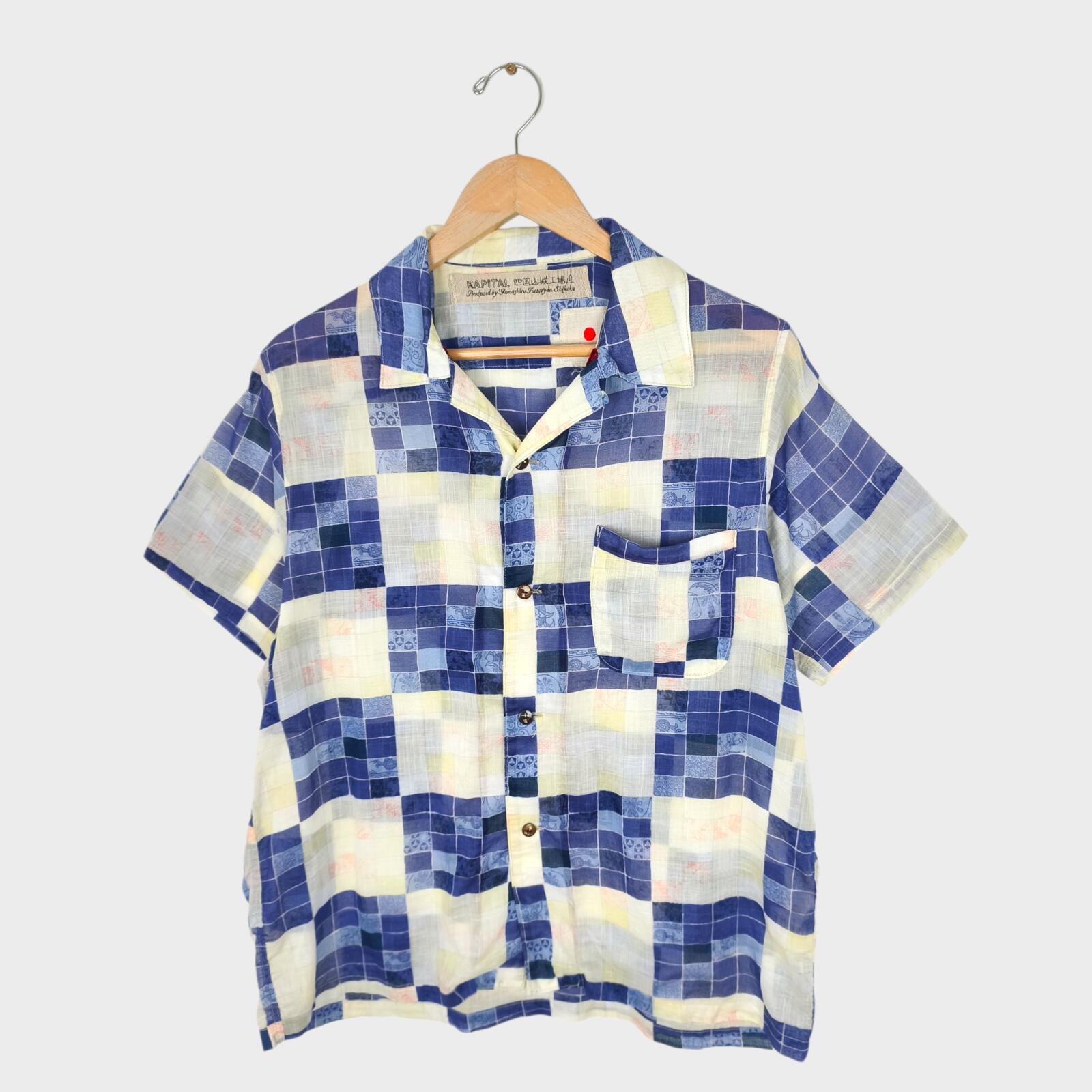 KAPITAL Men's Made in Japan Ultra Lightweight Patchwork Cotton Linen Shirt