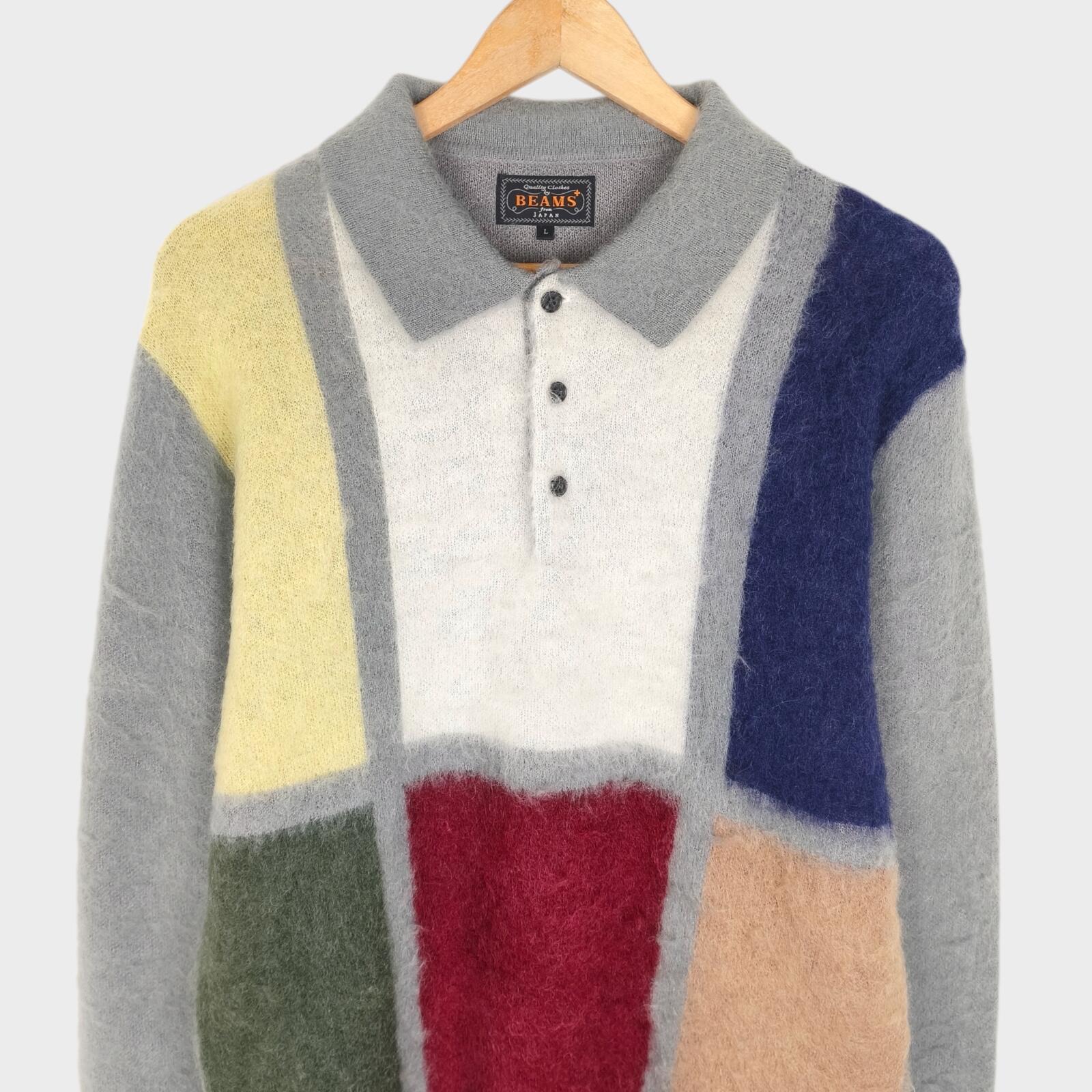 BEAMS PLUS Men's 9 Gauge Shaggy Mohair Blend Polo Shirt Jumper