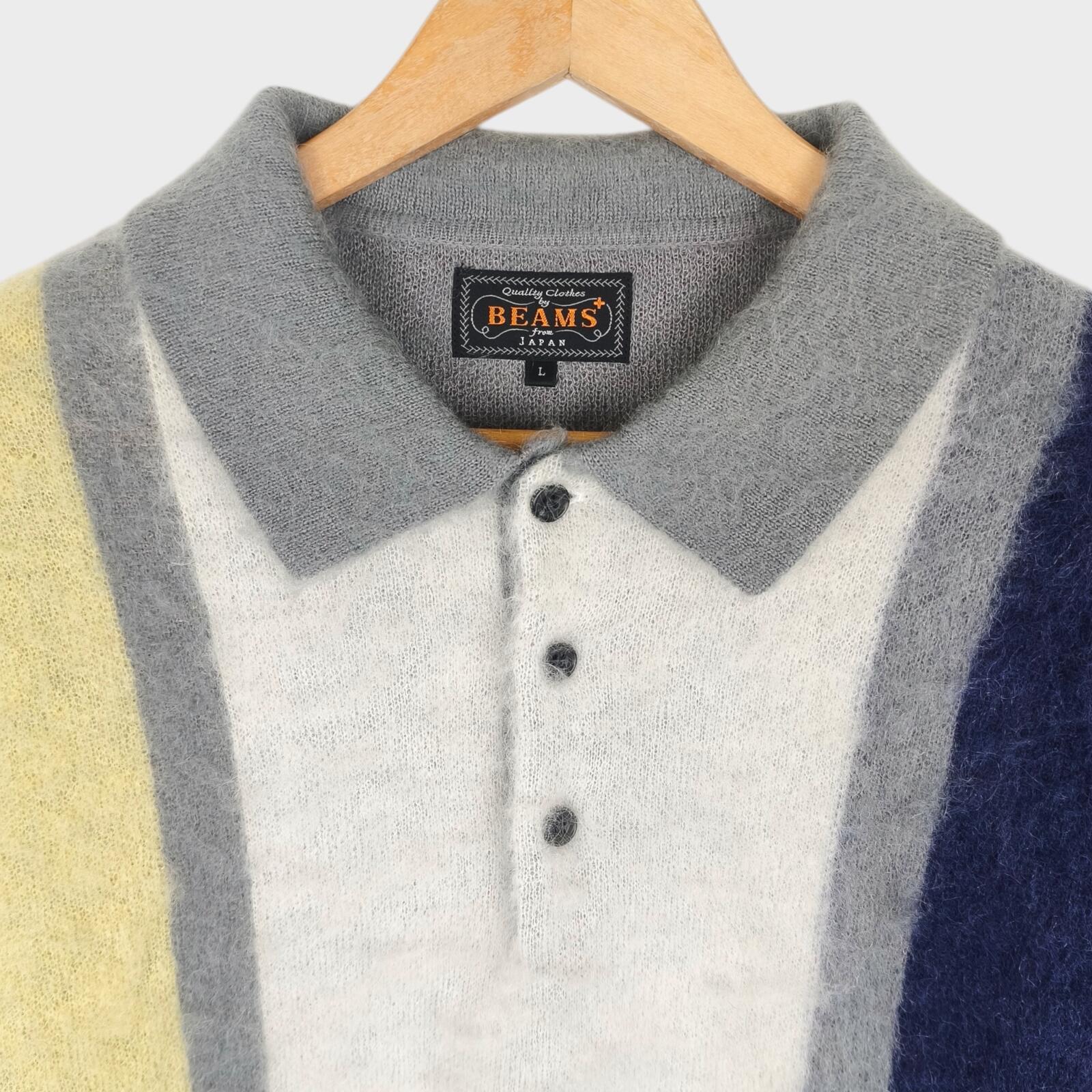 BEAMS PLUS Men's 9 Gauge Shaggy Mohair Blend Polo Shirt Jumper