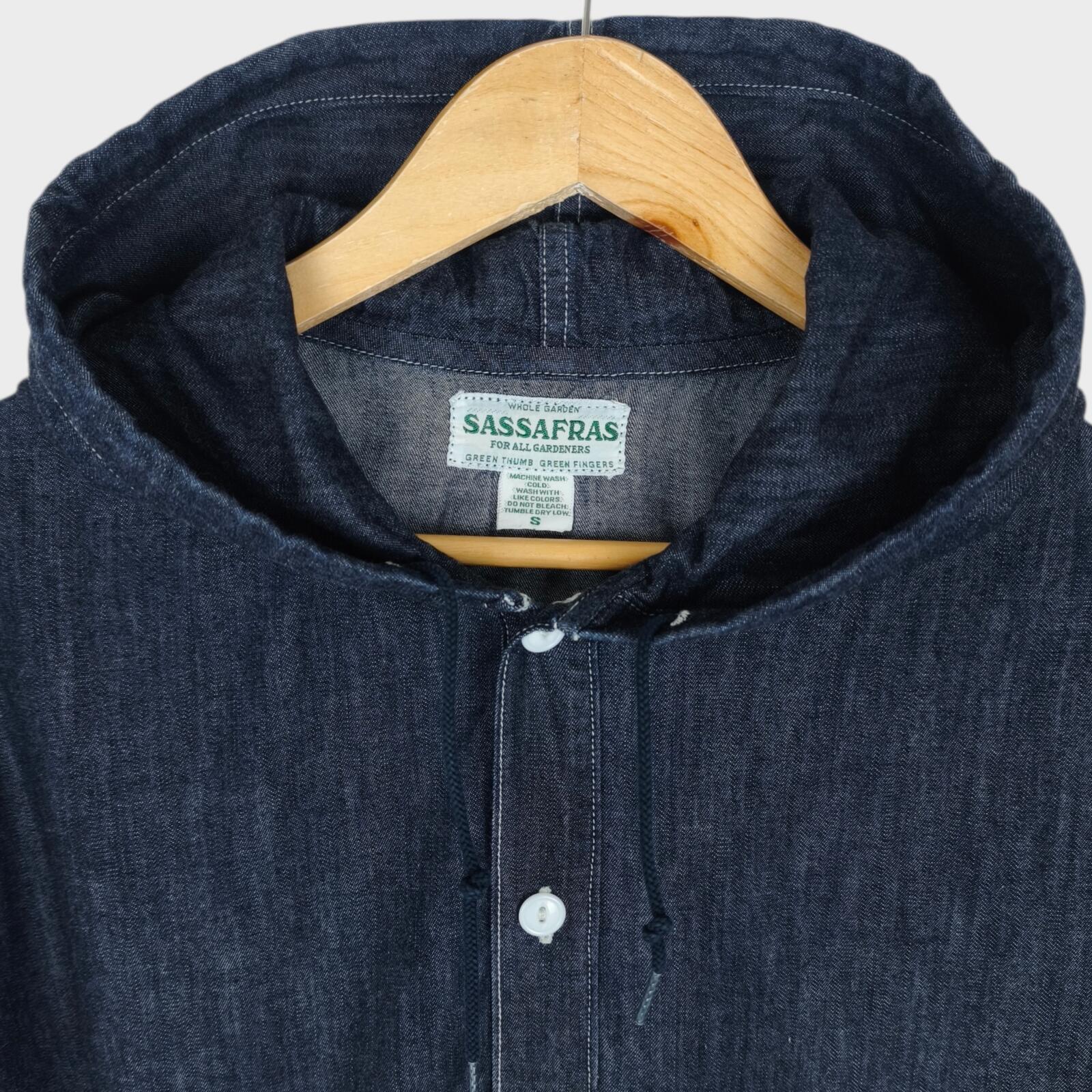 SASSAFRAS Men's Made in Japan Blue Denim Hooded Smock