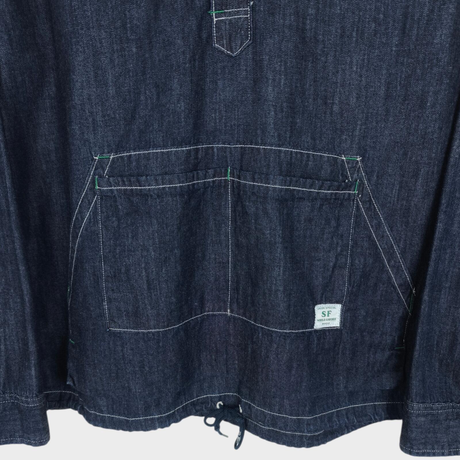 SASSAFRAS Men's Made in Japan Blue Denim Hooded Smock