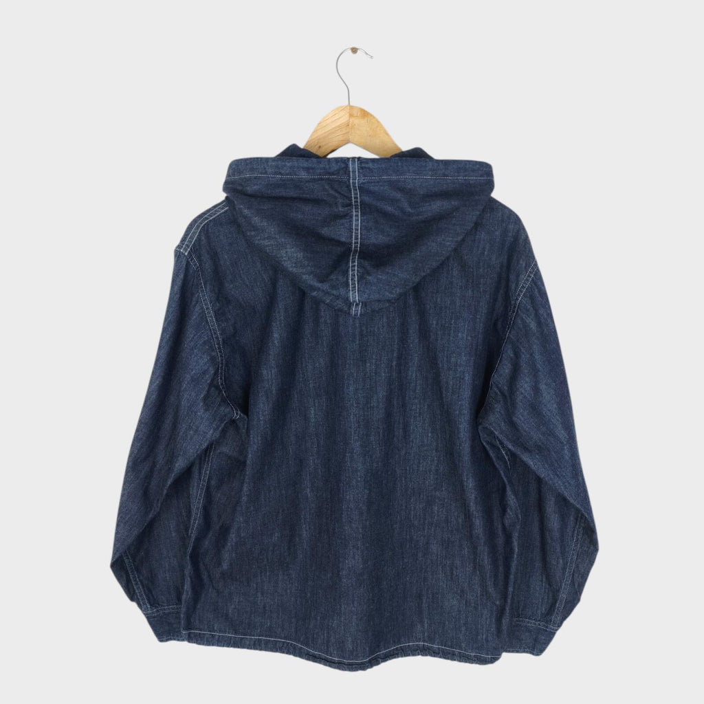 SASSAFRAS Men's Made in Japan Blue Denim Hooded Smock