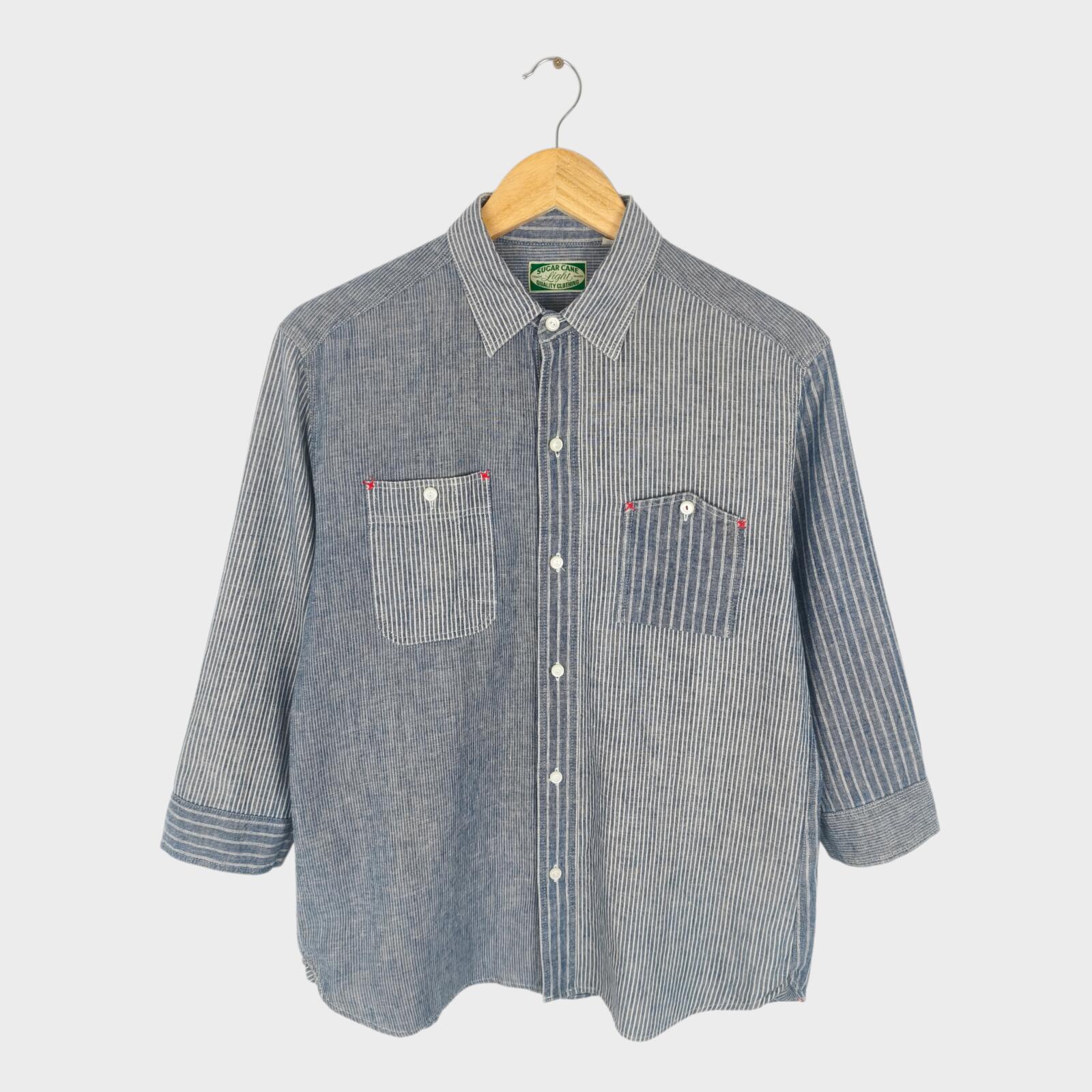 SUGAR CANE Men's Made in Japan 3/4 Sleeve Striped Shirt