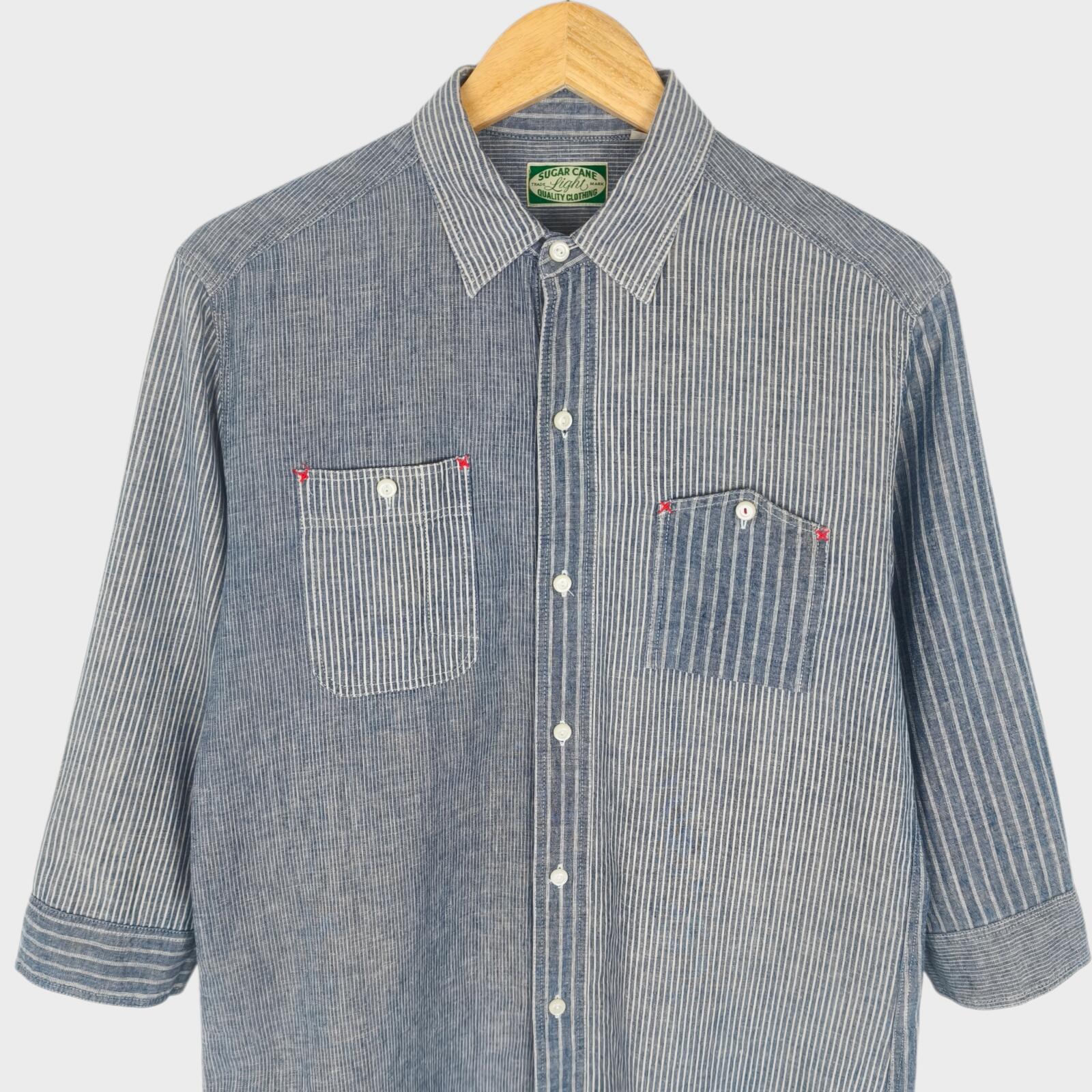 SUGAR CANE Men's Made in Japan 3/4 Sleeve Striped Shirt