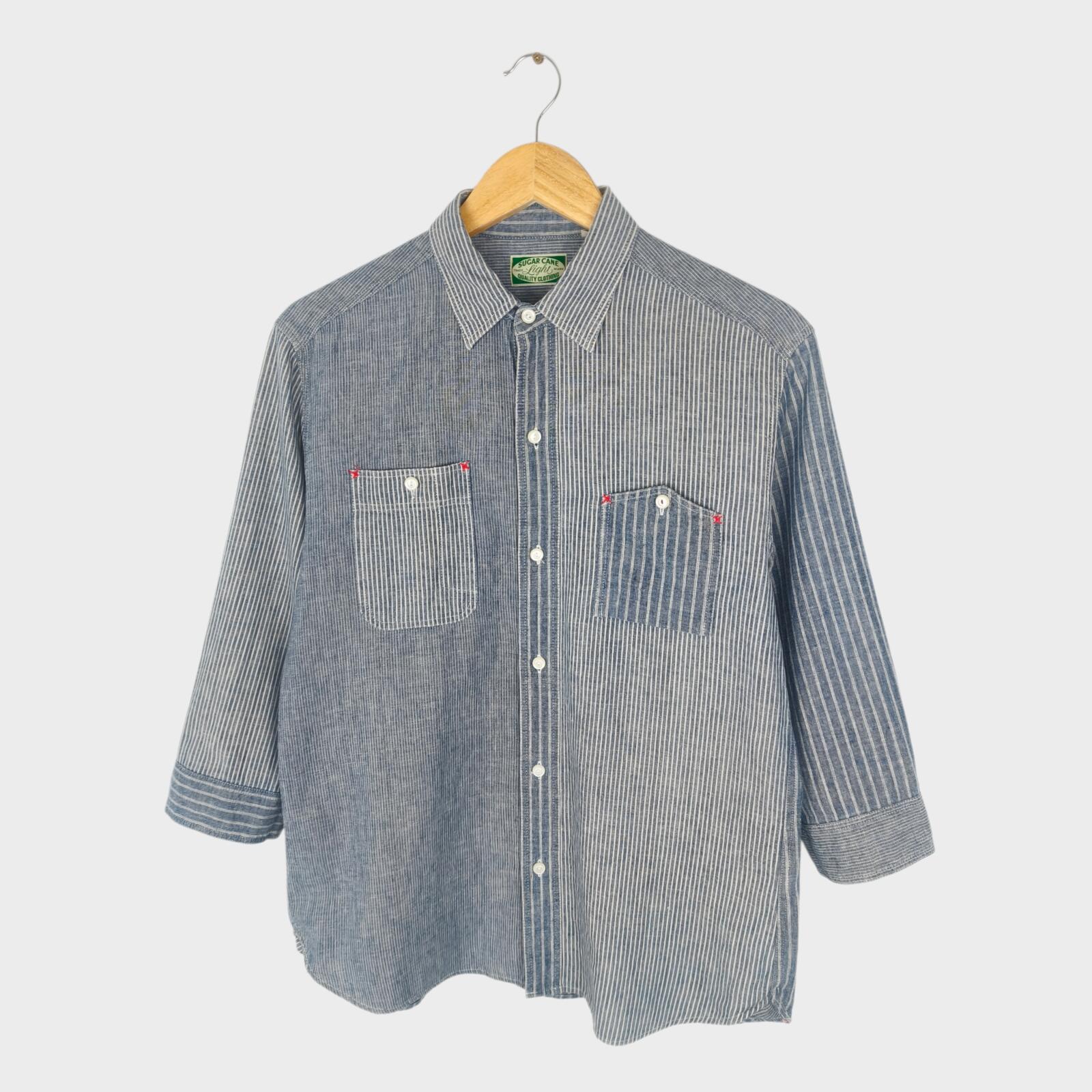 SUGAR CANE Men's Made in Japan 3/4 Sleeve Striped Shirt