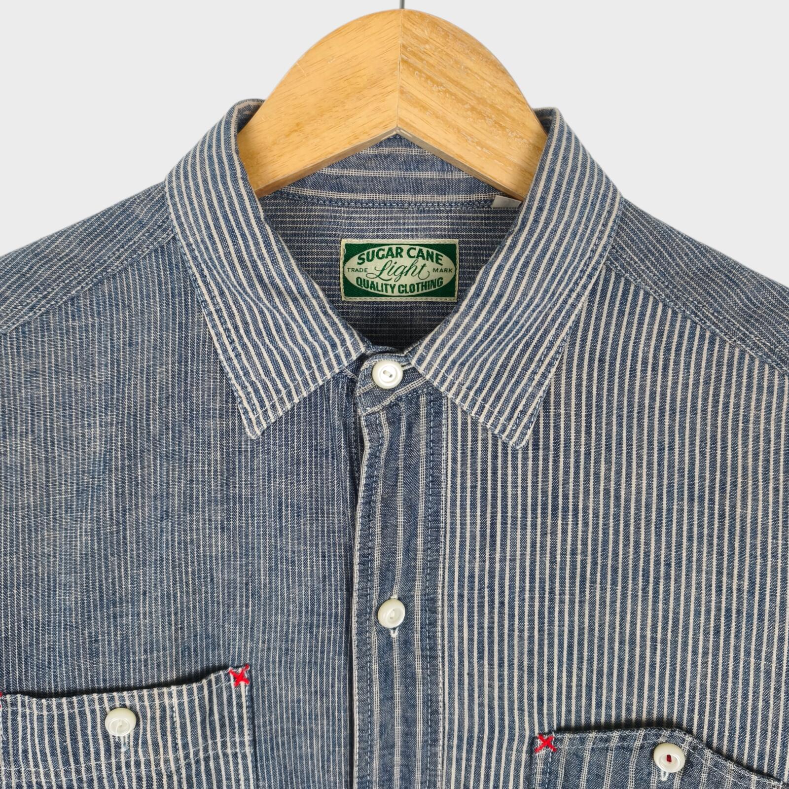 SUGAR CANE Men's Made in Japan 3/4 Sleeve Striped Shirt