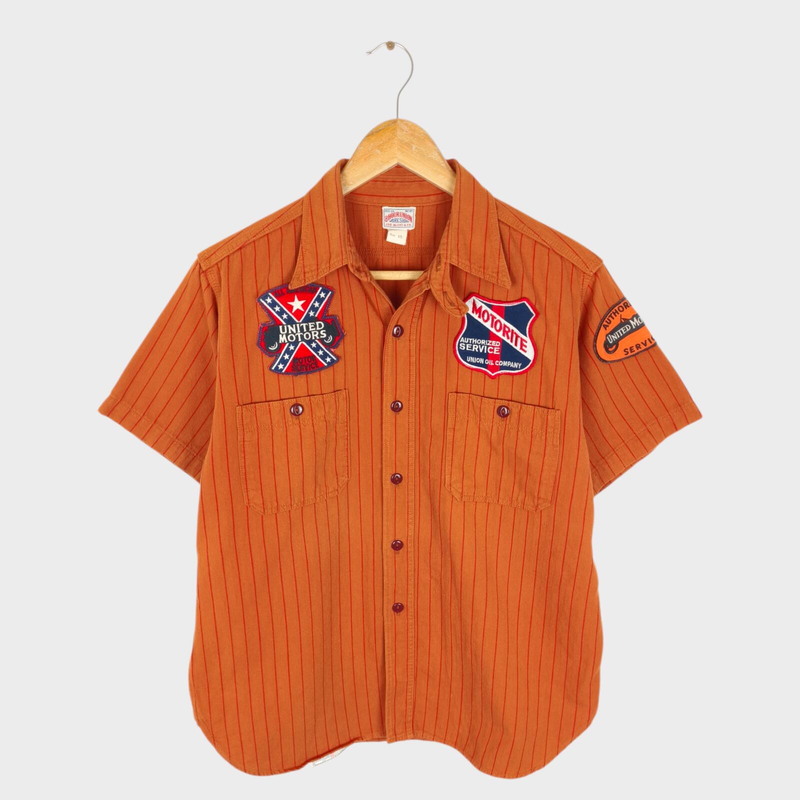 THE REAL MCCOY'S Men's Made in Japan Orange Striped Short Sleeved Shirt