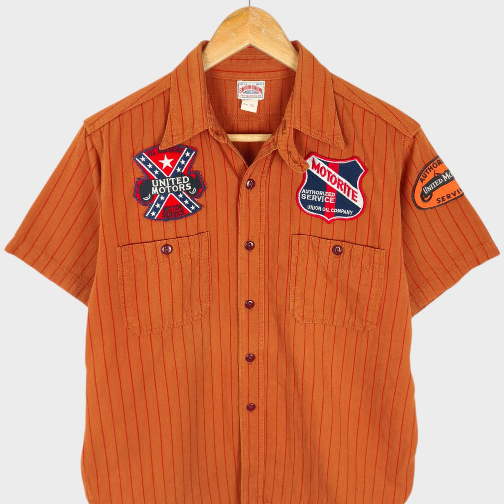 THE REAL MCCOY'S Men's Made in Japan Orange Striped Short Sleeved Shirt