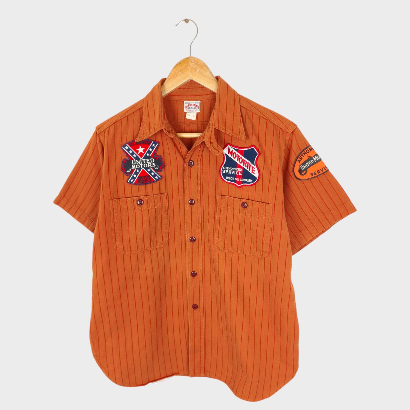 THE REAL MCCOY'S Men's Made in Japan Orange Striped Short Sleeved Shirt