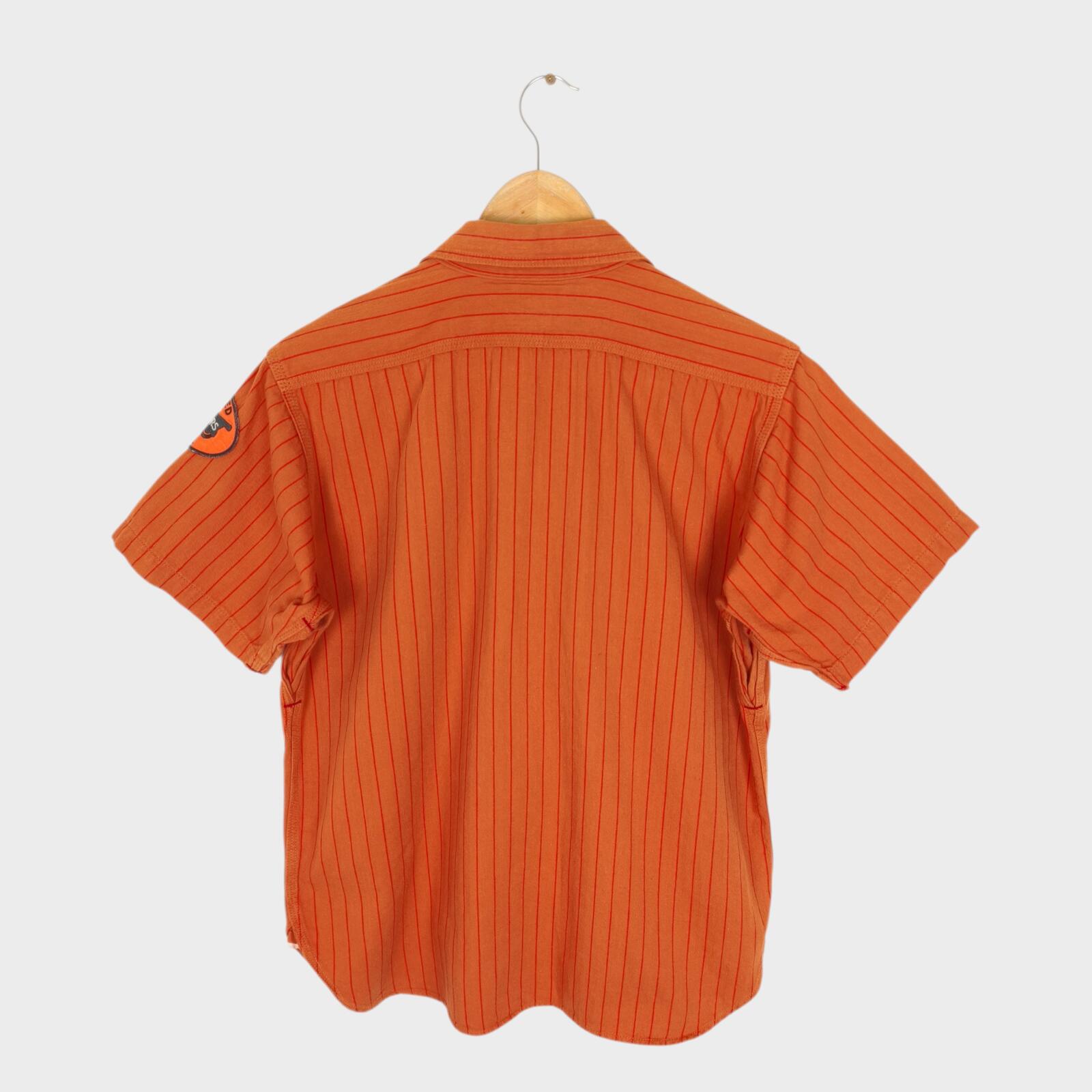 THE REAL MCCOY'S Men's Made in Japan Orange Striped Short Sleeved Shirt