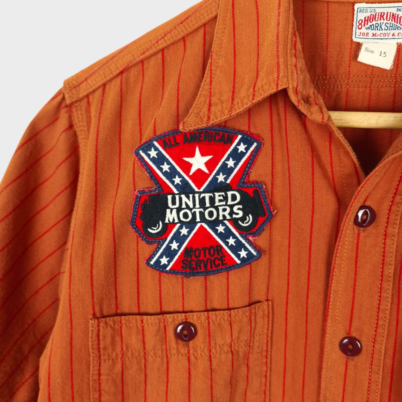 THE REAL MCCOY'S Men's Made in Japan Orange Striped Short Sleeved Shirt