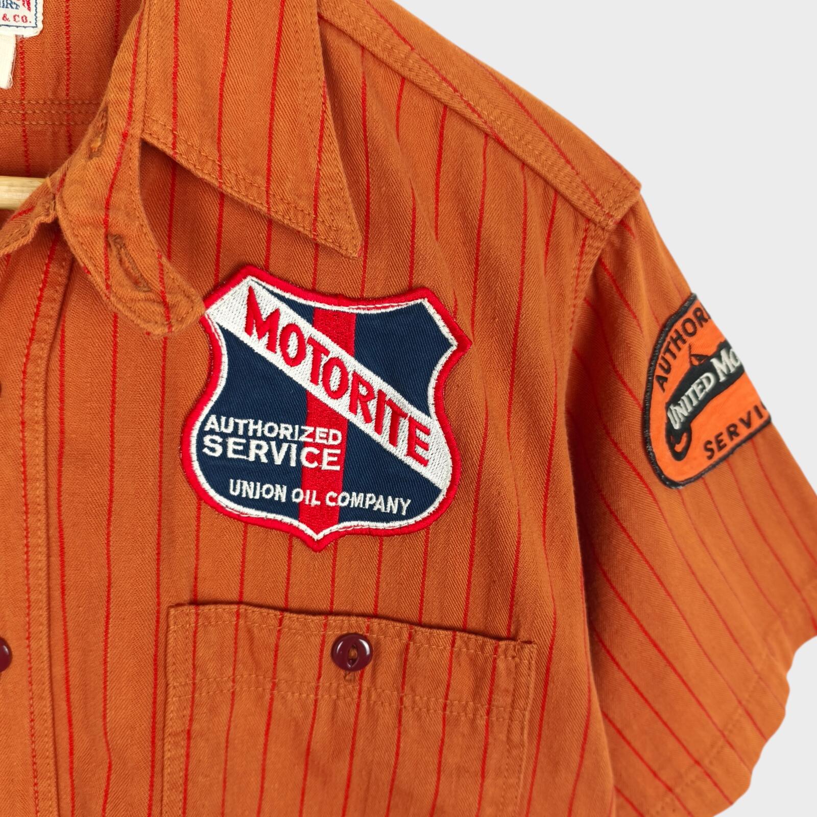 THE REAL MCCOY'S Men's Made in Japan Orange Striped Short Sleeved Shirt