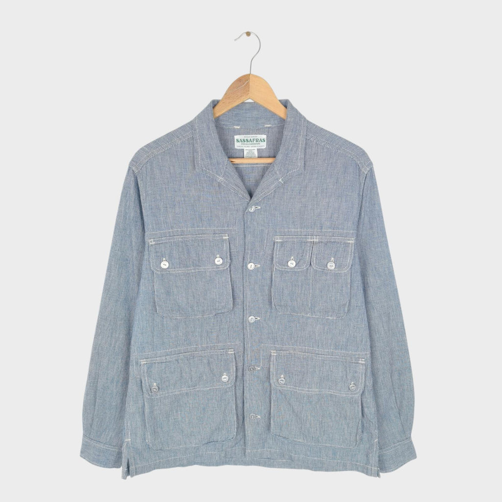 SASSAFRAS Men's Made in Japan Blue Dogtooth Vertical Garden Half Jacket