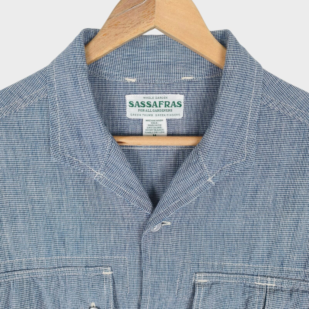 SASSAFRAS Men's Made in Japan Blue Dogtooth Vertical Garden Half Jacket