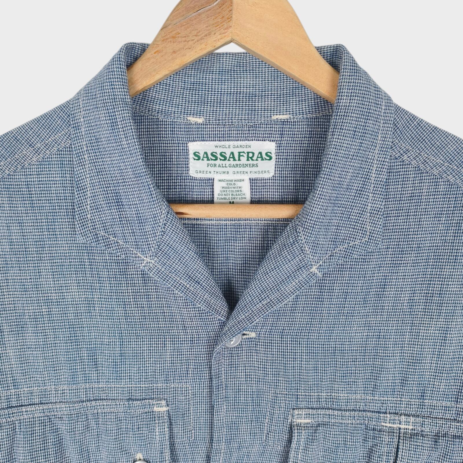 SASSAFRAS Men's Made in Japan Blue Dogtooth Vertical Garden Half Jacket