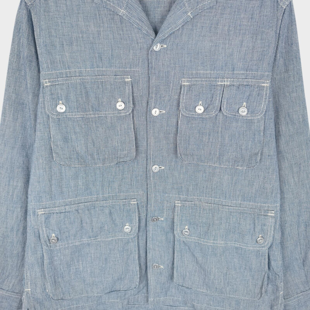 SASSAFRAS Men's Made in Japan Blue Dogtooth Vertical Garden Half Jacket