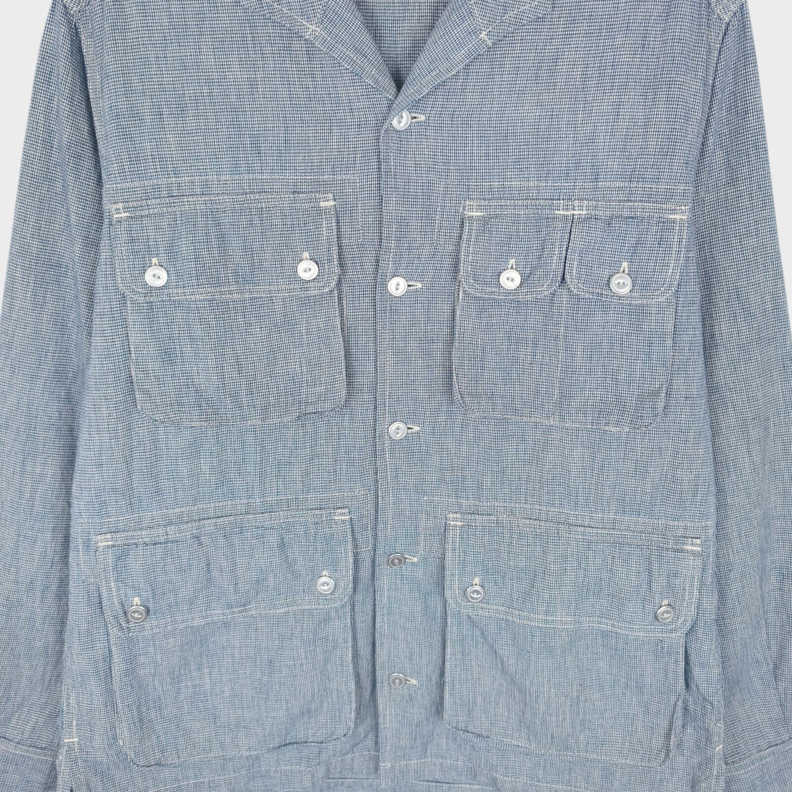 SASSAFRAS Men's Made in Japan Blue Dogtooth Vertical Garden Half Jacket
