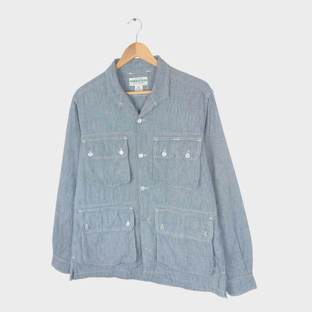SASSAFRAS Men's Made in Japan Blue Dogtooth Vertical Garden Half Jacket