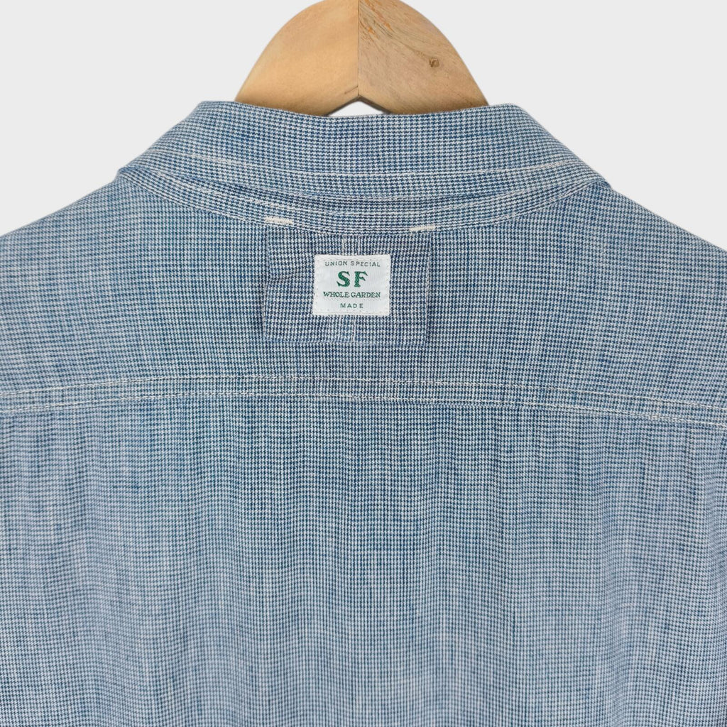 SASSAFRAS Men's Made in Japan Blue Dogtooth Vertical Garden Half Jacket