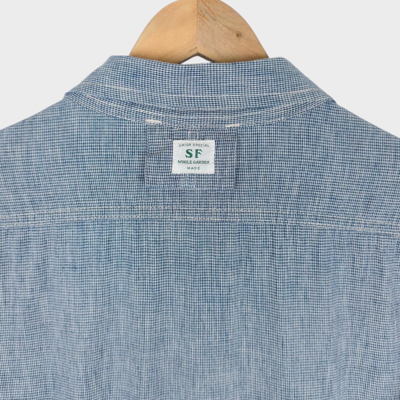 SASSAFRAS Men's Made in Japan Blue Dogtooth Vertical Garden Half Jacket