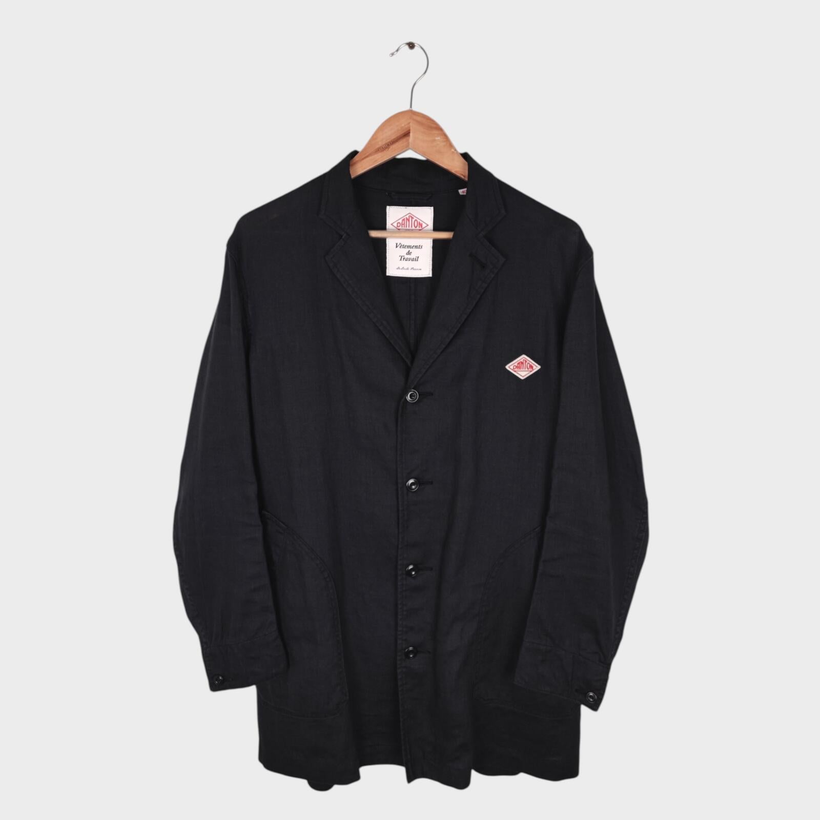 DANTON Men's Black Made in Japan 100% Linen Chore Coat Jacket