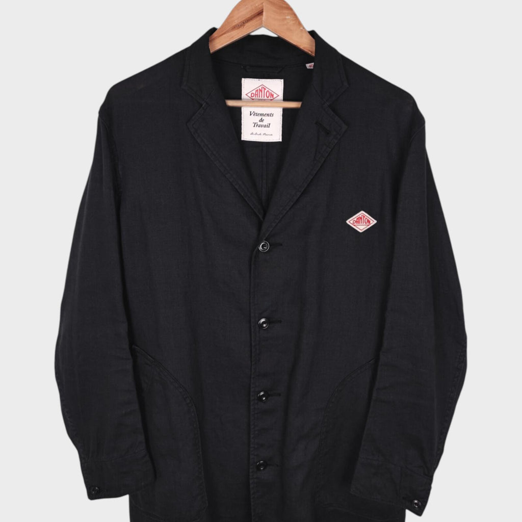 DANTON Men's Black Made in Japan 100% Linen Chore Coat Jacket