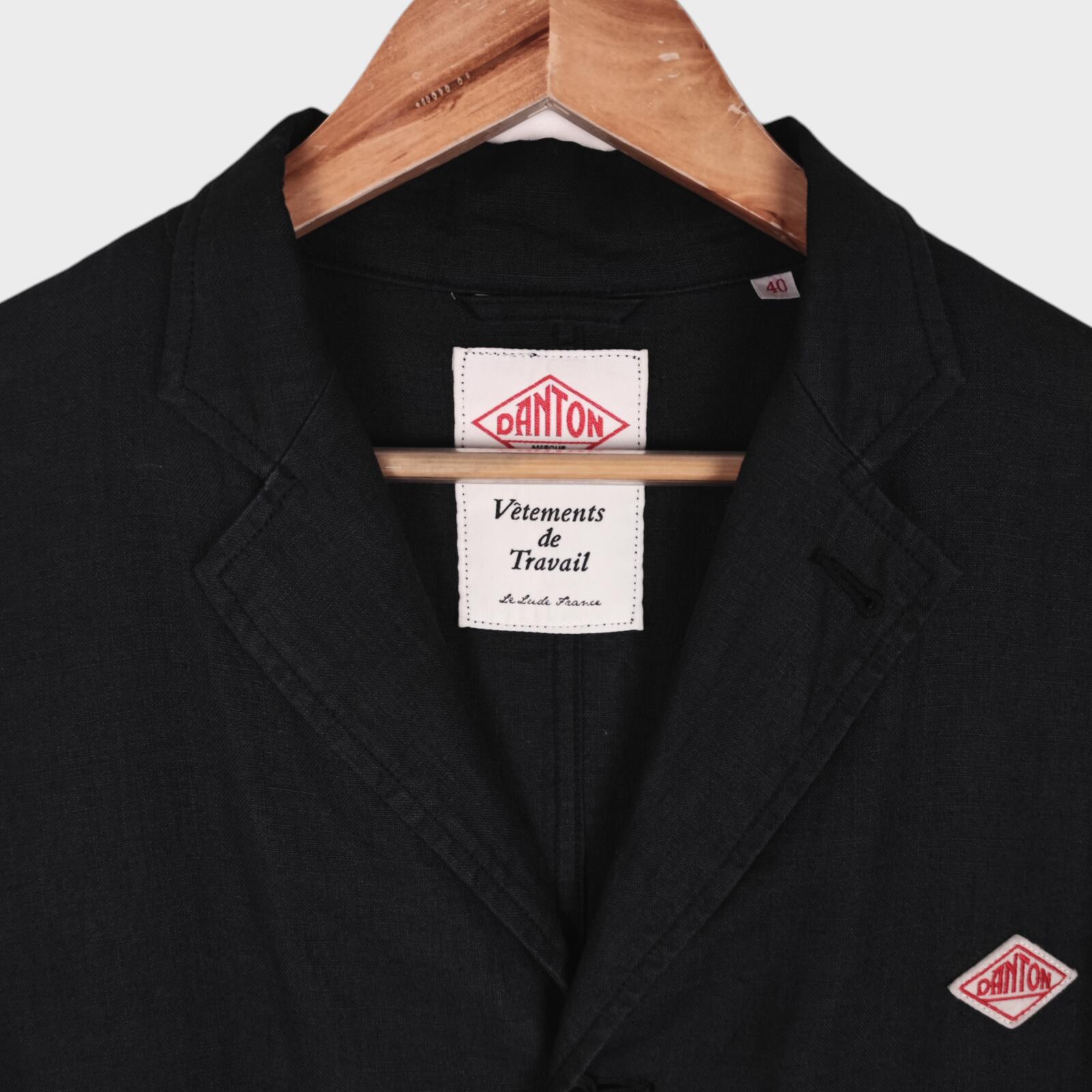 DANTON Men's Black Made in Japan 100% Linen Chore Coat Jacket