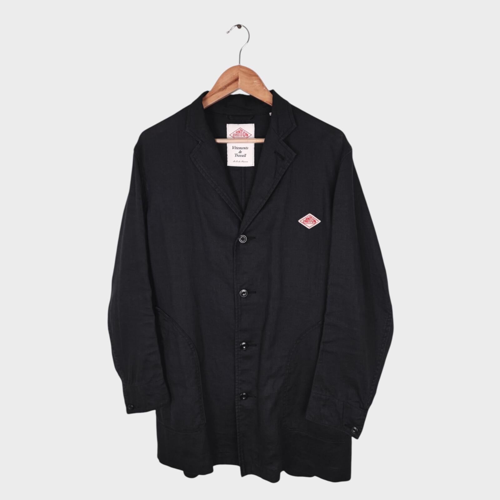 DANTON Men's Black Made in Japan 100% Linen Chore Coat Jacket