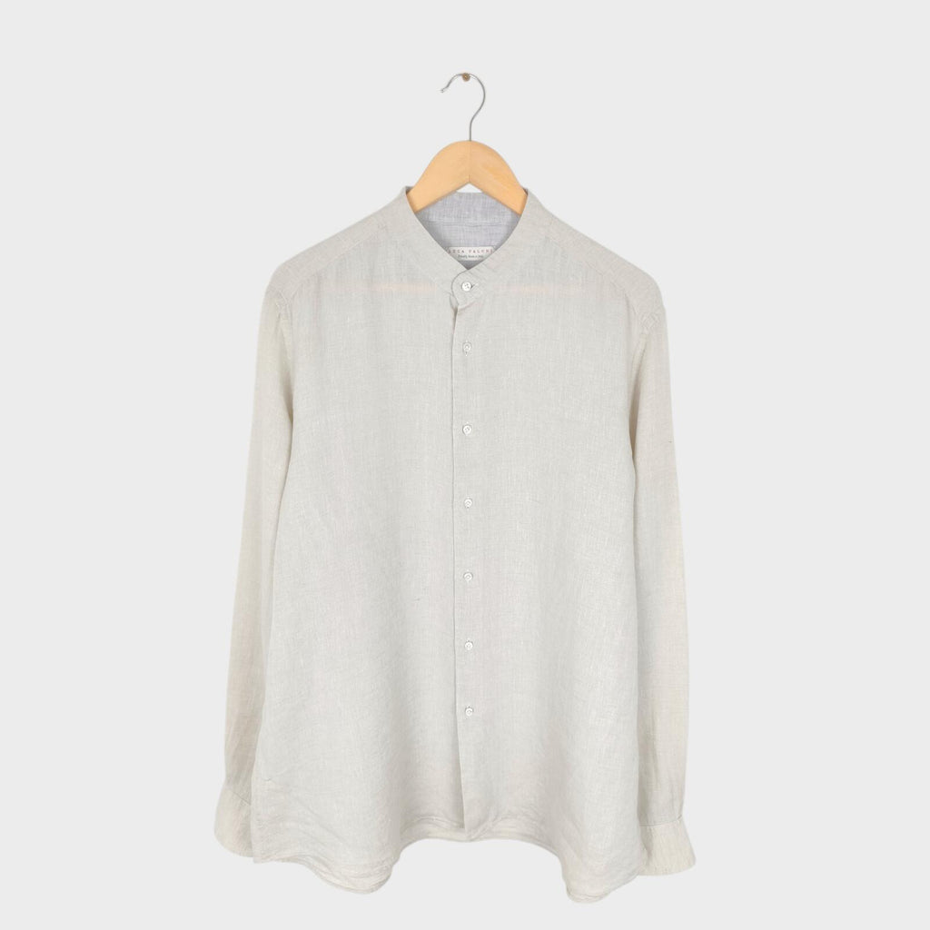LUCA FALONI Men's Off-White Made in Italy 100% Linen Versilia Shirt