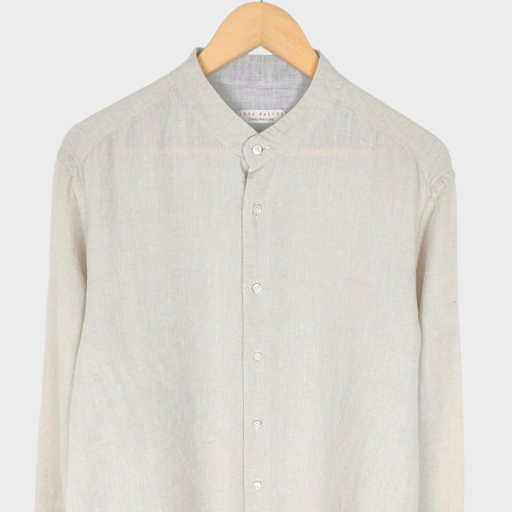 LUCA FALONI Men's Off-White Made in Italy 100% Linen Versilia Shirt