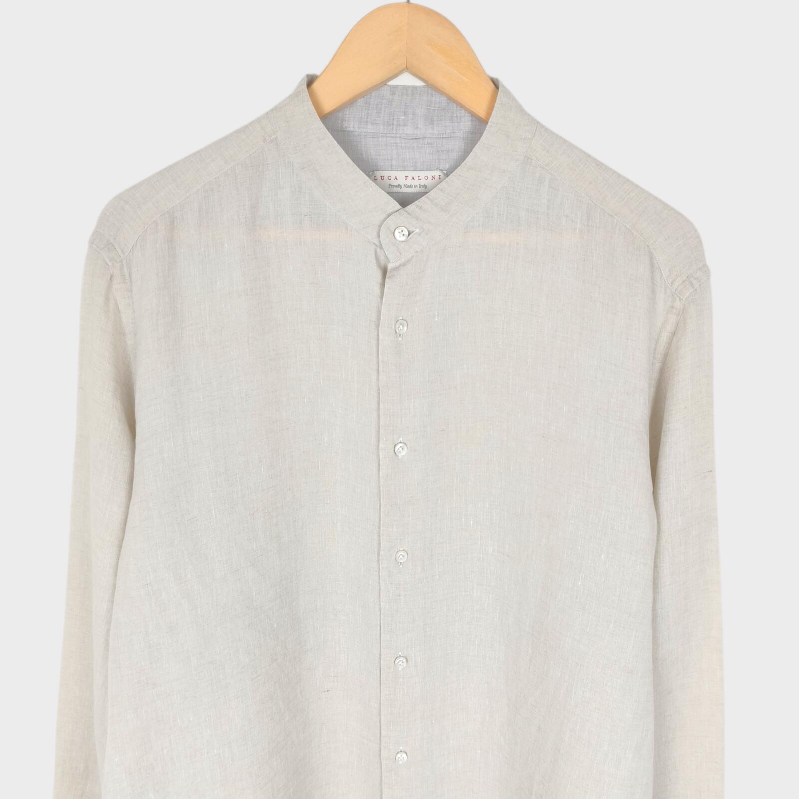 LUCA FALONI Men's Off-White Made in Italy 100% Linen Versilia Shirt