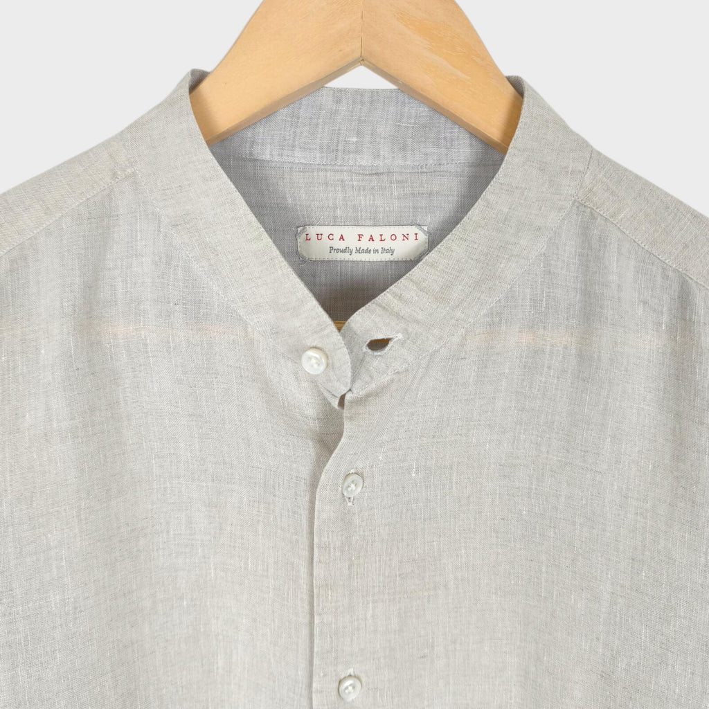 LUCA FALONI Men's Off-White Made in Italy 100% Linen Versilia Shirt