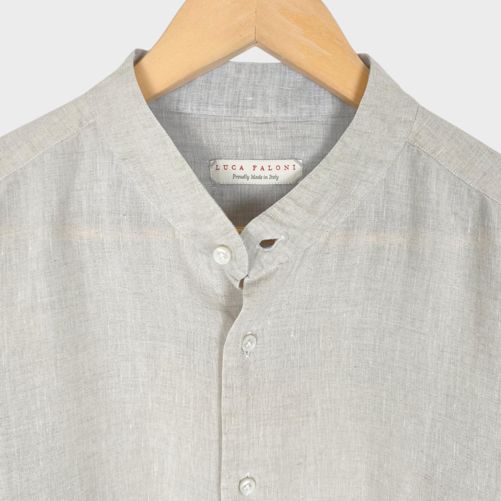LUCA FALONI Men's Off-White Made in Italy 100% Linen Versilia Shirt