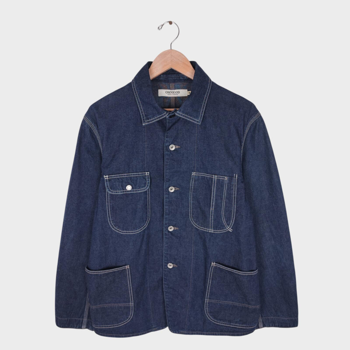 OMNIGOD Men's Blue Made in Japan Denim Chore Jacket