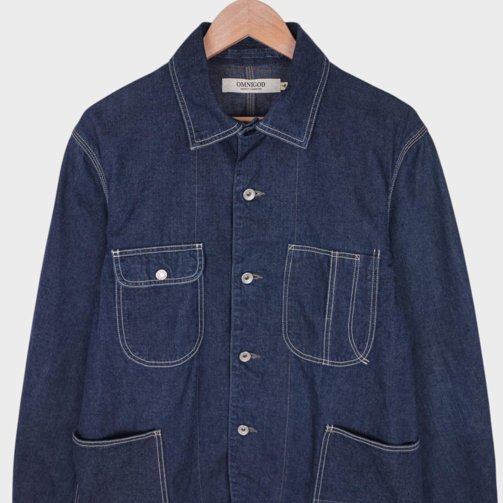 OMNIGOD Men's Blue Made in Japan Denim Chore Jacket