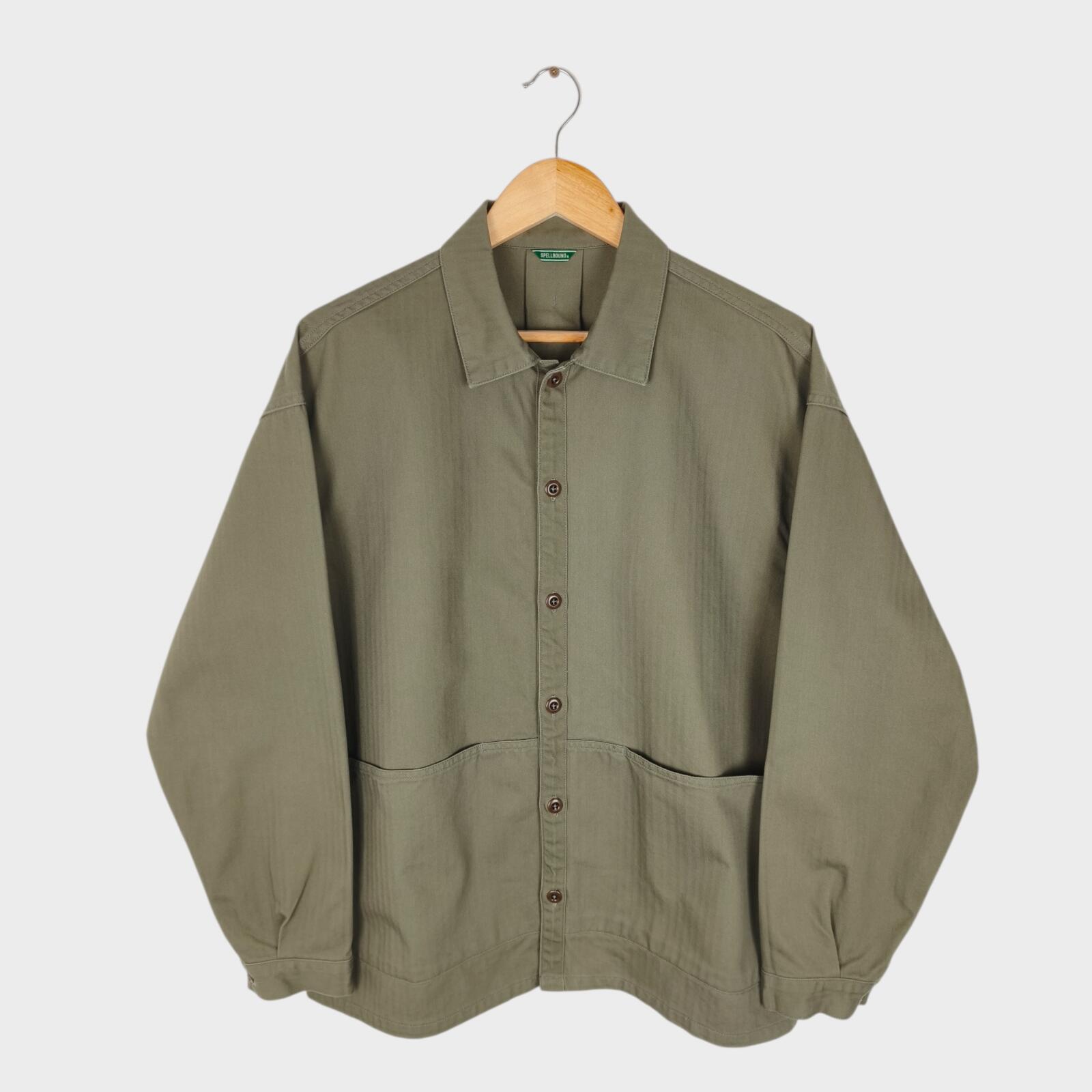 SPELLBOUND Men's Made in Japan Olive Green Boxy Fit Utility Jacket