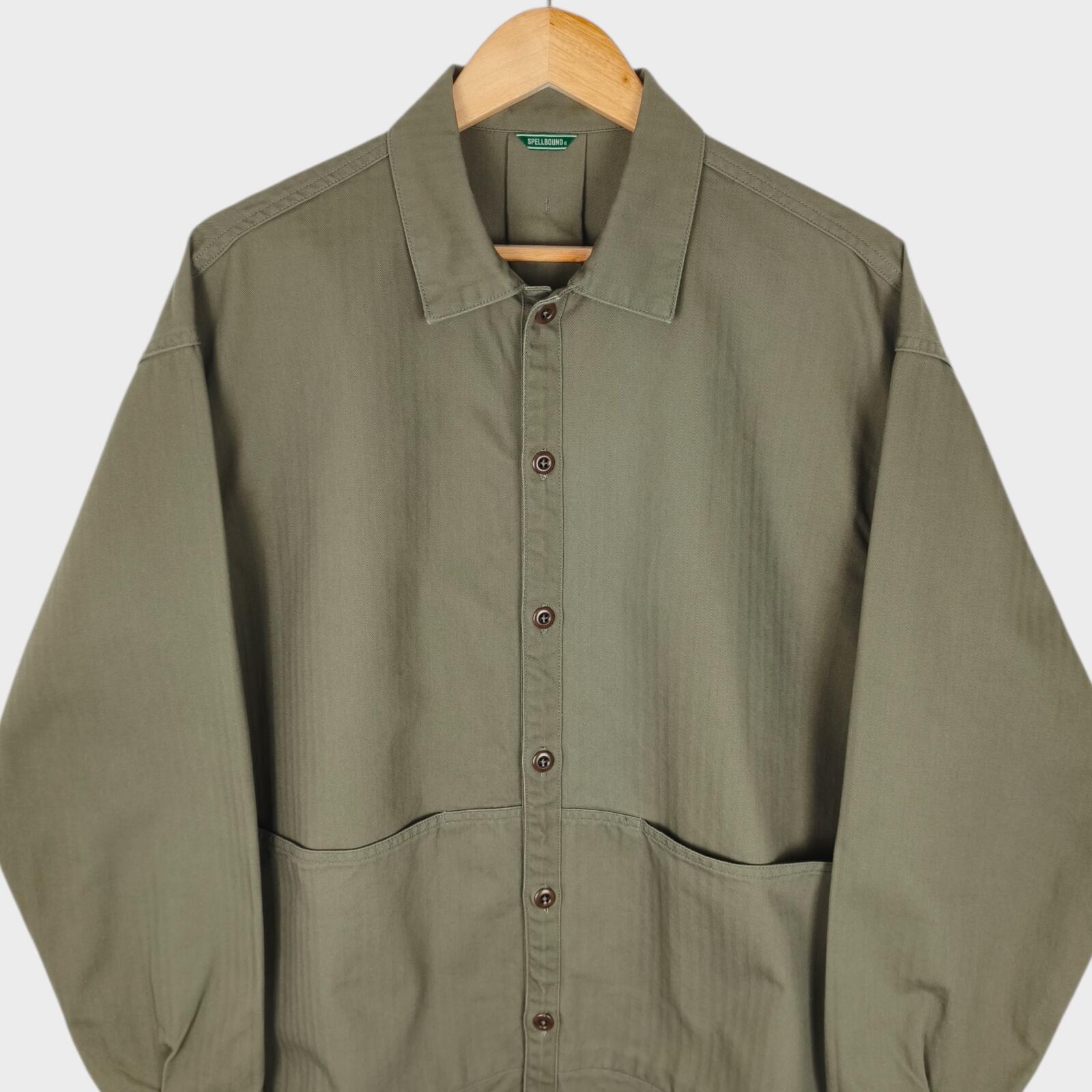 SPELLBOUND Men's Made in Japan Olive Green Boxy Fit Utility Jacket