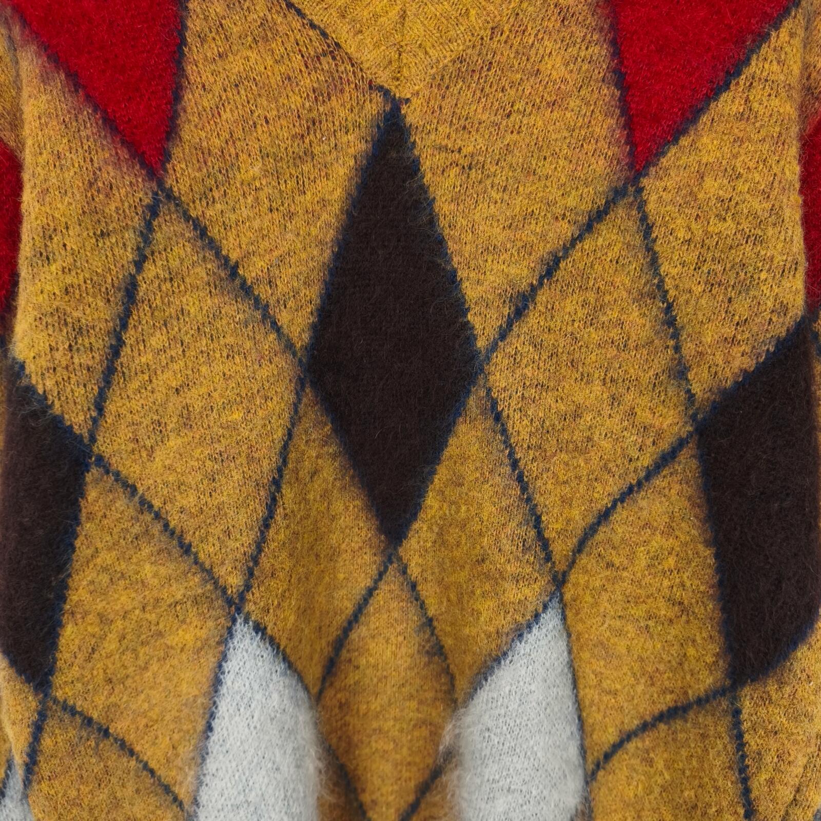 BEAMS PLUS Men's Shaggy Mohair Blend Argyle V-Neck Jumper