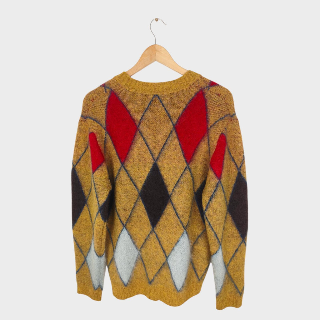 BEAMS PLUS Men's Shaggy Mohair Blend Argyle V-Neck Jumper