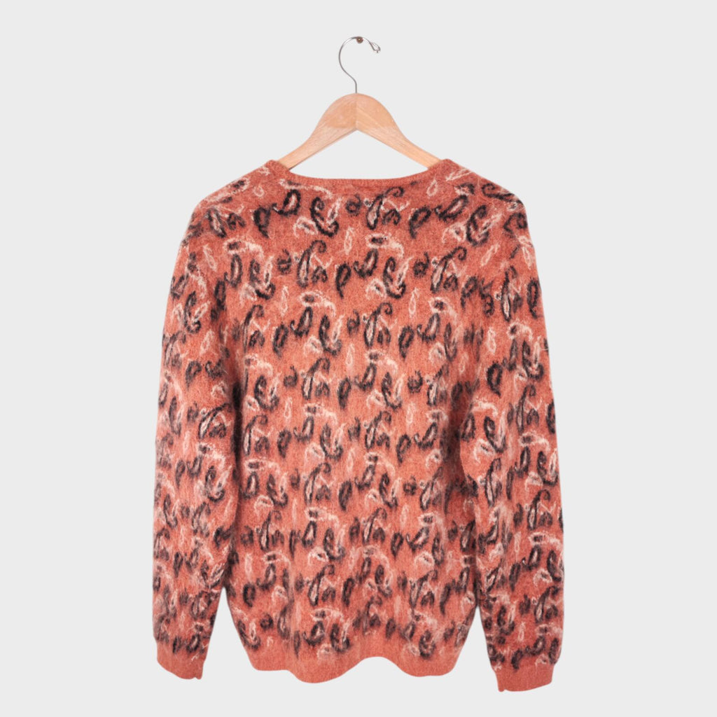 BEAMS PLUS Men's Mohair Blend Shaggy Grunge Botanical Jacquard Cardigan