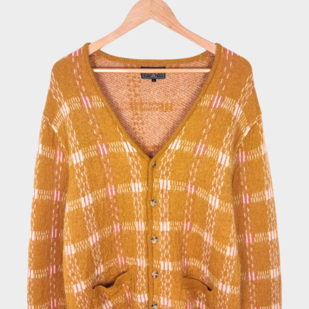 BEAMS PLUS Men's Mohair Blend Shaggy Grunge Jacquard Cardigan