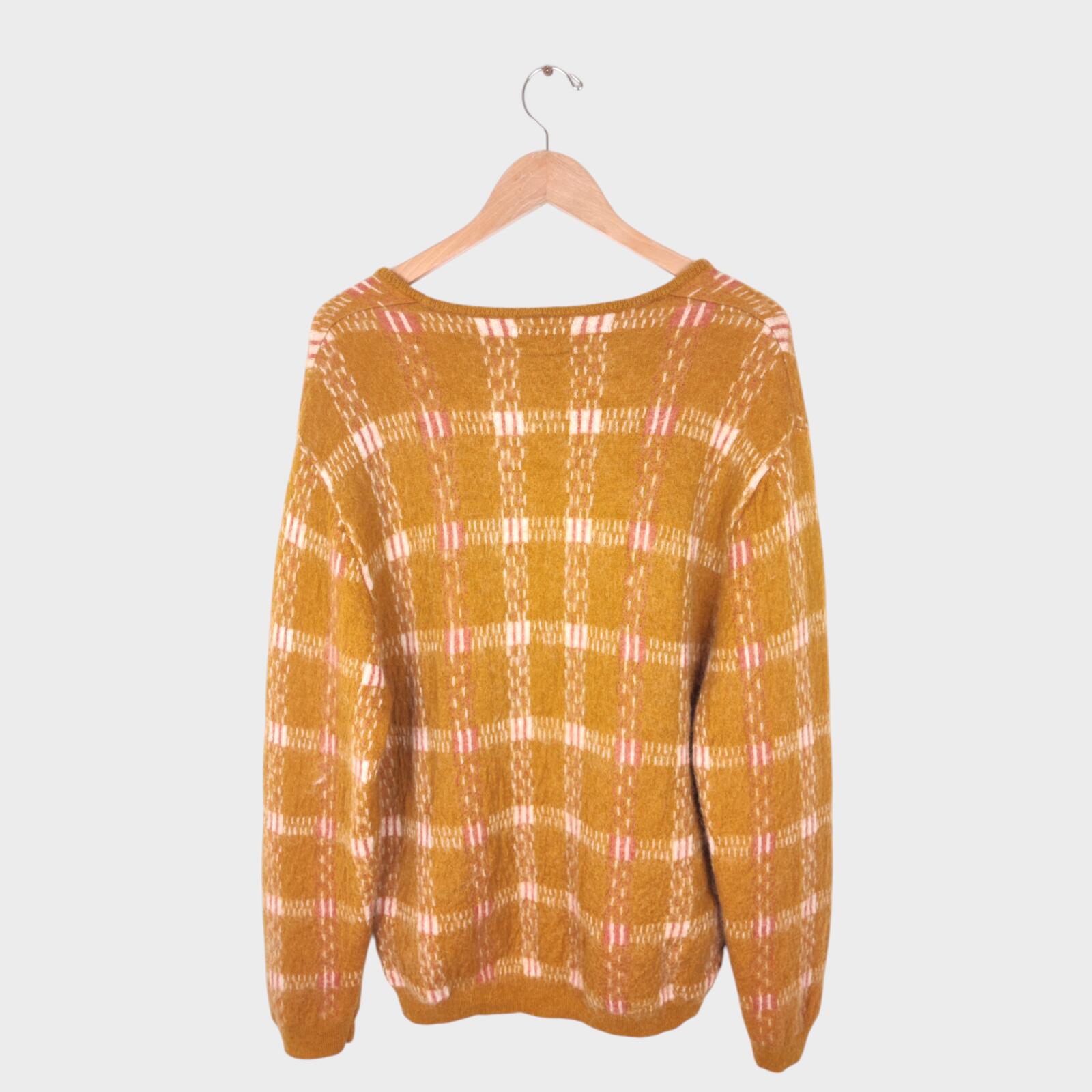 BEAMS PLUS Men's Mohair Blend Shaggy Grunge Jacquard Cardigan