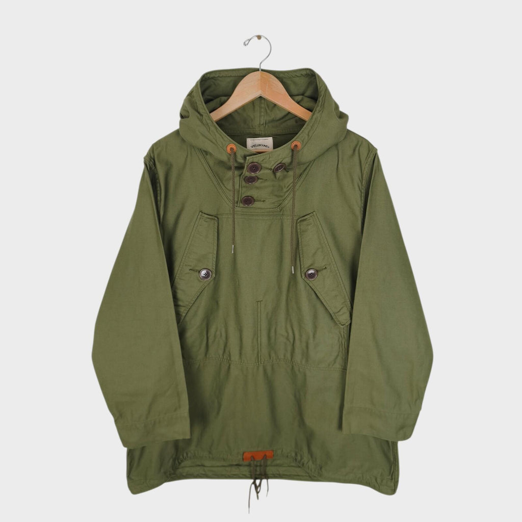 SPELLBOUND Men's Made in Japan Green Relaxed Fit Hooded Smock Parka Jacket